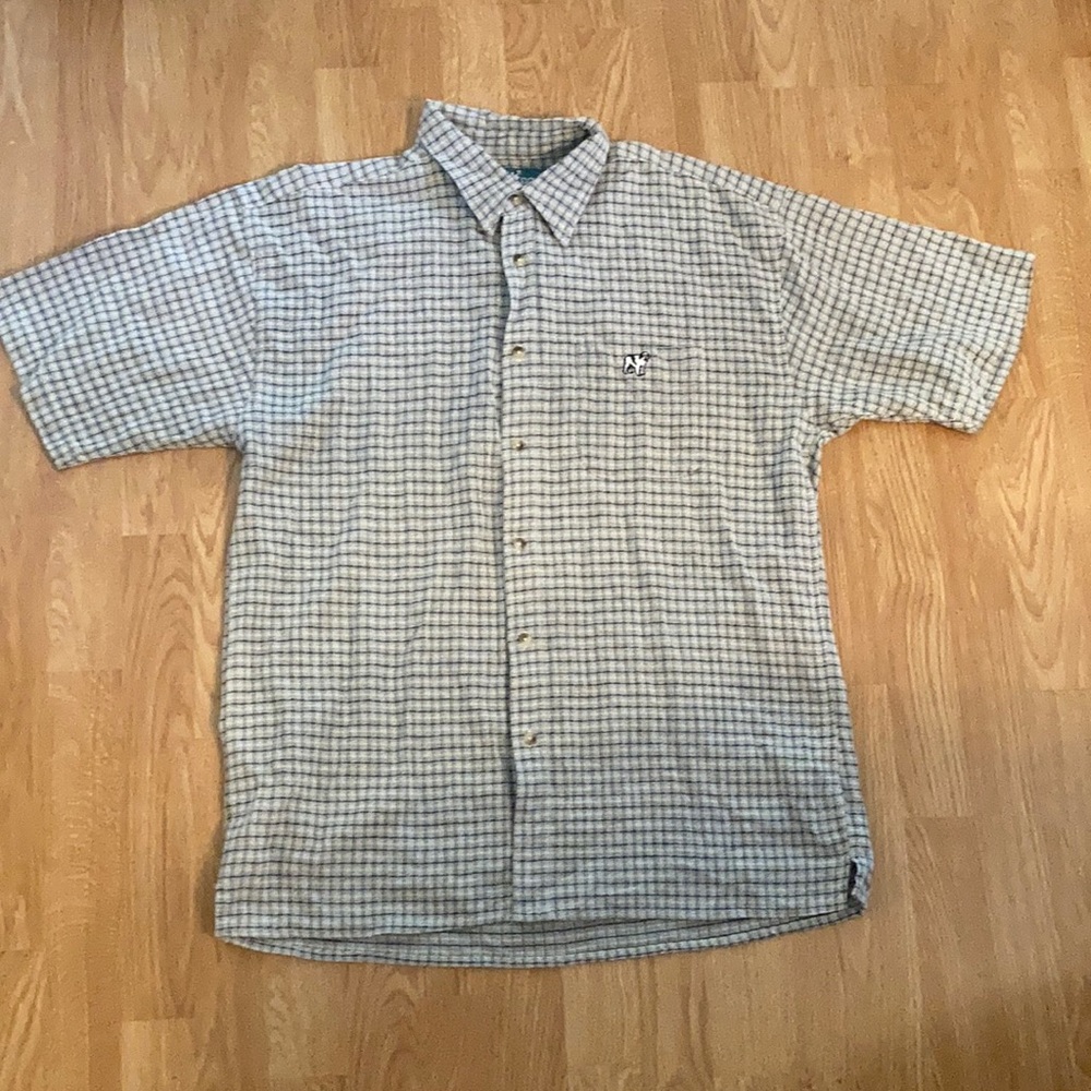 Big Dogs Grey plaid button down short sleeve shirt